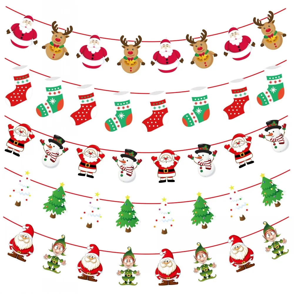 

3 Meters Garland Christmas Banners Santa Claus Banner Snowman Elk Flag Xmas Trees Banners Decoration 2022 Merry Christmas Decor