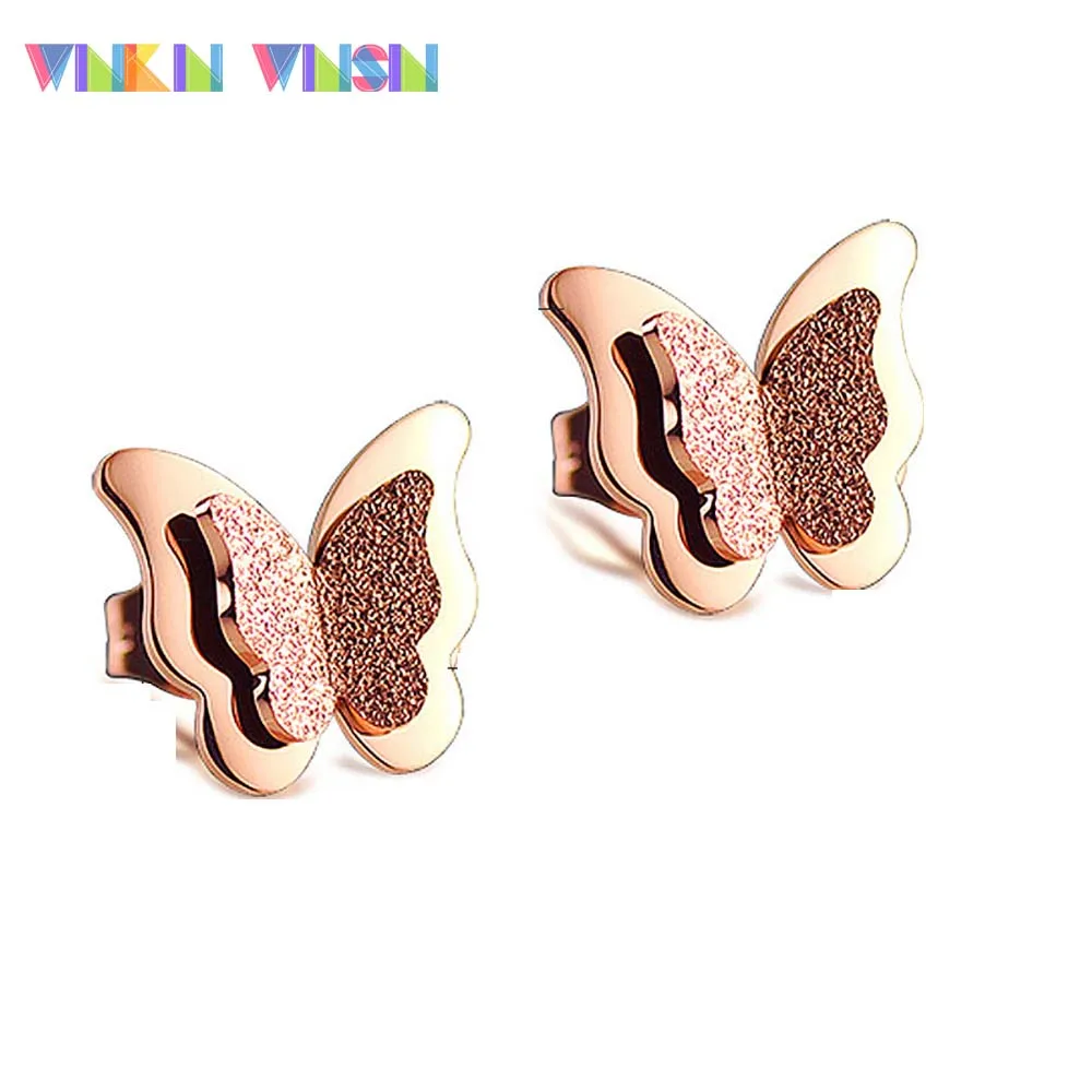 

WinkinWinsin Brand K Series Stud Earrings Fashion Style Women Butterfly Earrings Women Rose Gold Plated Stainless Steel Earrings