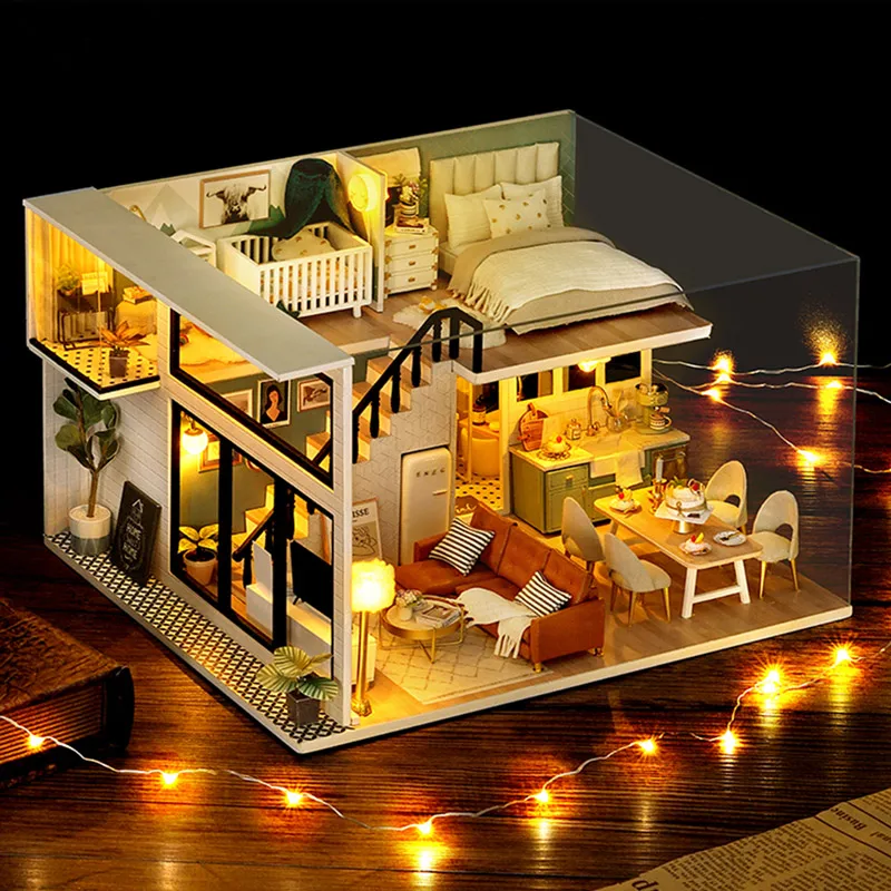 

SONGYI DIY Furniture for Dolls Doll House Lights Wood House Barbie House Dollhouse Wooden Furniture Kit Toys for Children New
