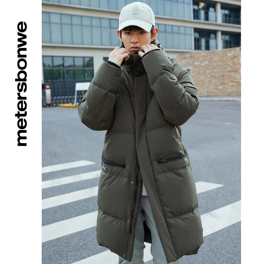 Metersbonwe Long Hooded Down Jacket Men Winter Warm Down Coat  Anti-Snow Solid Color Outerwear Male Thick Jackets Brand Coats
