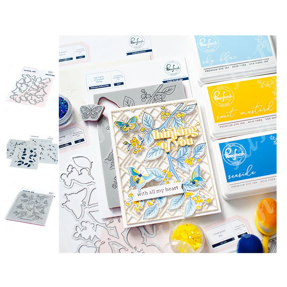 

Spring New Embossing Cut Dies Botanicals and Butterflies Silicone Stamps Stencils Diy Scrapbook Paper Card Background Decoration