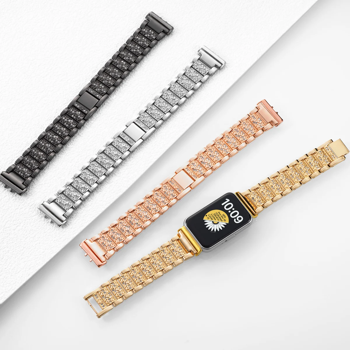 Фото Ремешок для Samsung Galaxy Fit3 SM-R390, женский блестящий металлический браслет с бриллиантами, защитный, сменный, для часов №2