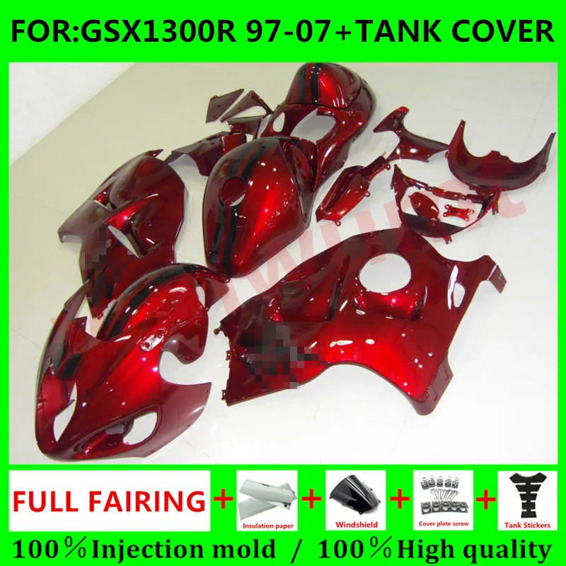 

Motorcycle HAYABUSA Fairing + Tank Cover for Suzuki GSXR1300 03 04 05 06 07 GSX1300R 97 98 99 00 01 02 Fairings set red black