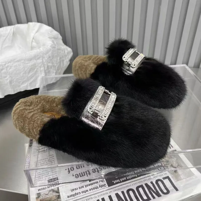 Роскошные женские замшевые тапочки на меху плоской подошве брендовая зимняя