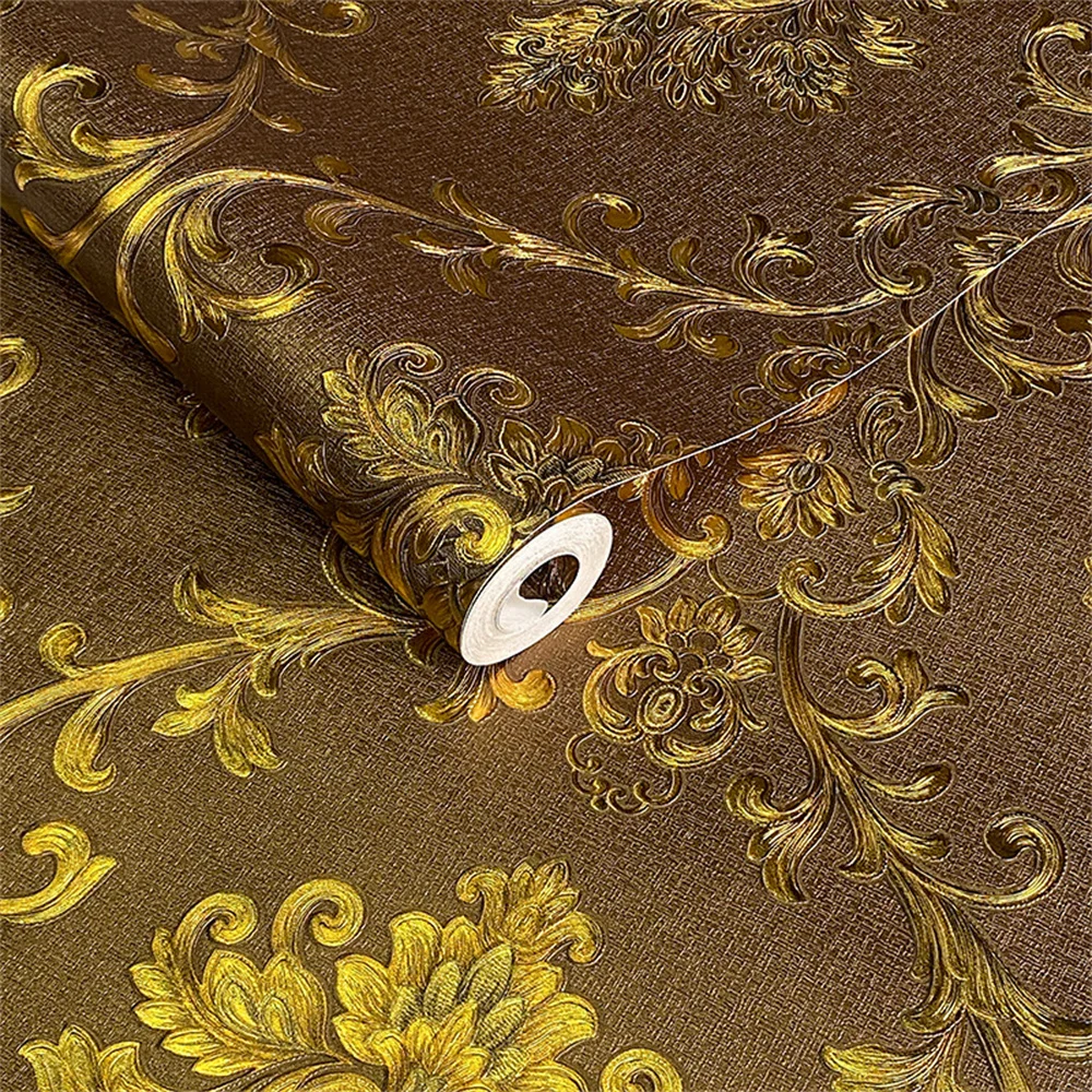 3D золотые Дамасские Ретро европейские фоновые обои для спальни гостиной