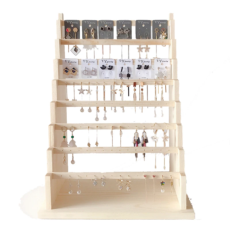 olid Wood Jewelry Display Rack Stand Earrings Holder for Stud Earring Pendants Bracelets Rings Jewelry Organizer Showcase Shelf