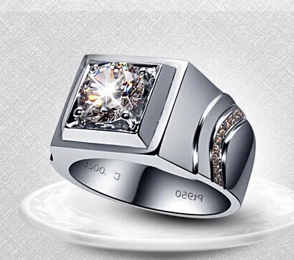 

New Surprise Men Ring Brilliant 1Ct Round Cut Diamond Ring Solid Gold Men Ring White Platinum Jewelry 950