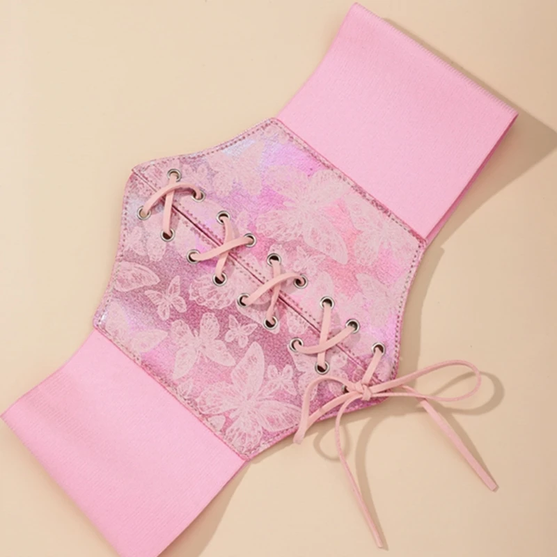 

Unique Butterfly Print Decor Female Waist Corset Wide Faux-leather Belt Women Fashion Slimming Waistband Elastic Corsets