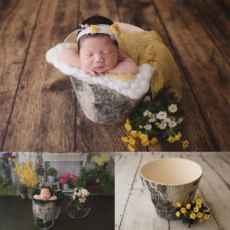 Newborn Photograp Props Retro Barrel Baby Nostalgic Barrels Bark Full-moon Baby Shooting Accessories Baby Basket Photo Bed