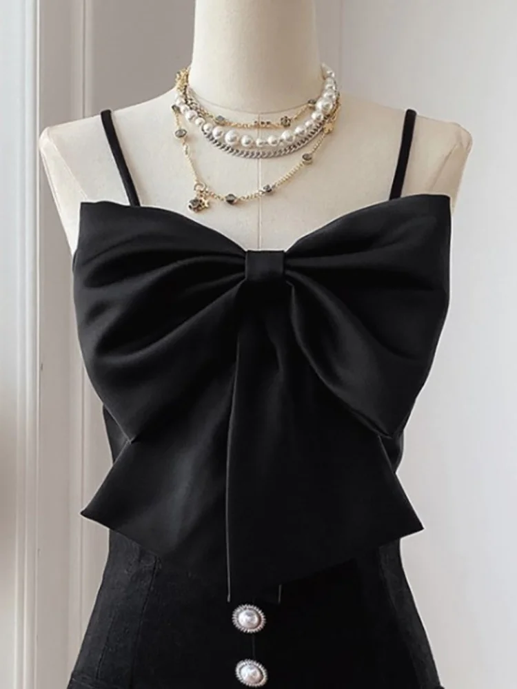 

Женский облегающий однотонный топ без бретелек, без рукавов, с открытой спиной и бантом, M858, Новинка осени 2023