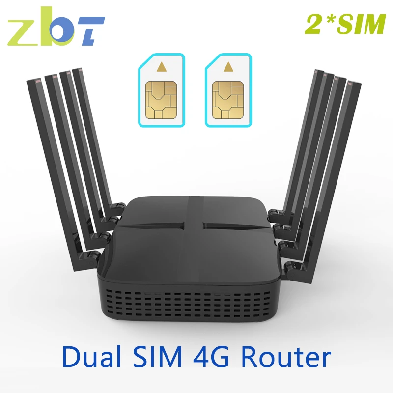 

ZBT 4G LTE Router Dual SIM Card 1200Mbps WIFI Openwrt 4 Gigabit LAN WAN USB3.0 2.4Ghz 5.8Ghz Two SIM Wi-fi Roteador 8 Antenna