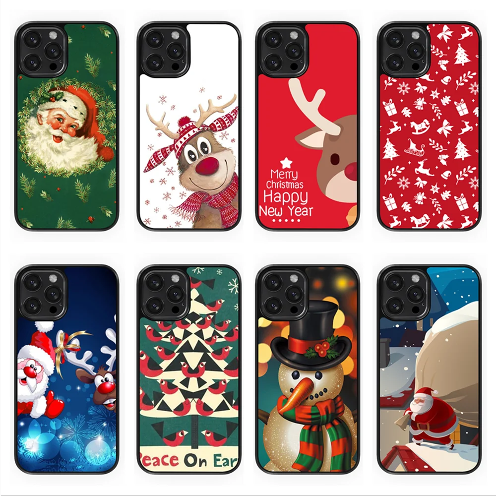 

New Merry Christmas Phone Case for iPhone 11 12 13 14 Pro MAX Hard PC Cover &Silicone Bumper X XR XS 7 8 Plus Elk Snowman Funda