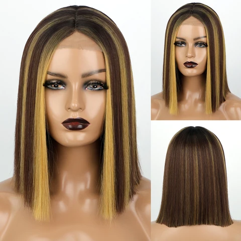 AISI HAIR Синтетический прямой парик короткий боб блонд парик для женщин средняя часть коричневый блонд косплей парик натуральные термостойкие волосы