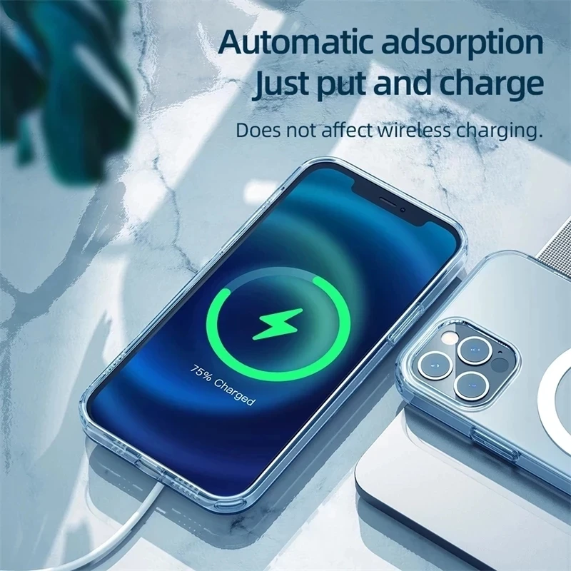Прозрачный Магнитный чехол для iPhone 11 12 13 14 15Pro Max Mini 7 8 X XS XR Magsafing с поддержкой
