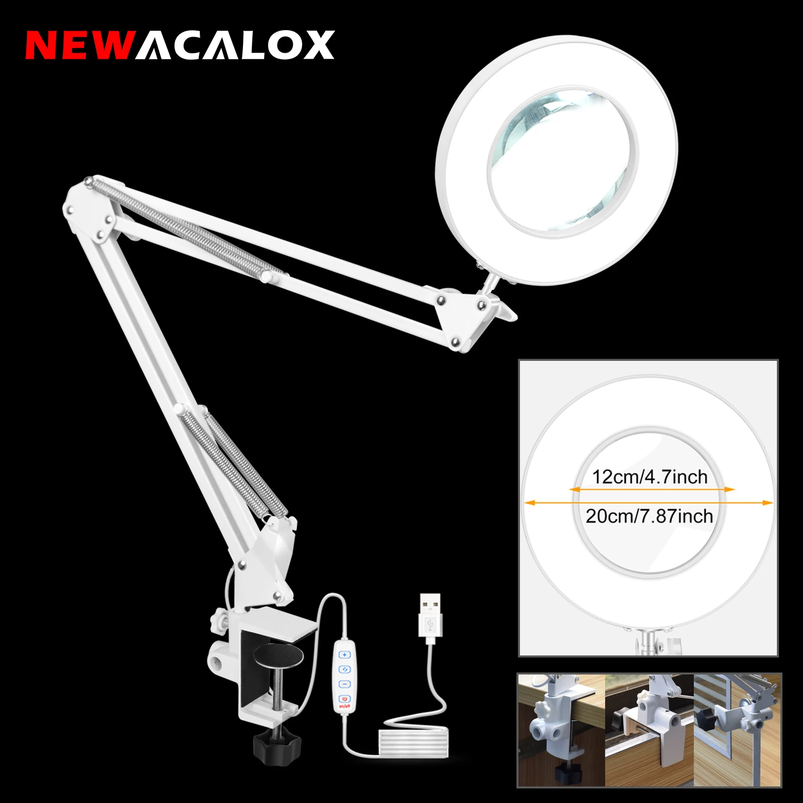 

12cm/4.7inch Large 5X Magnifying Glass with LED Light Soldering Third Hand Tool Table Lamp for Welding/Reading Close Work