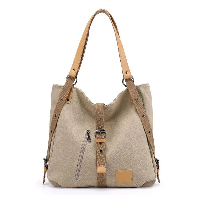 

Rivet Pierced Belt Buckle Backpack Women Canvas Women Bag Multi-function Women Handbag Large Capacity Single Shoulder Women Bag