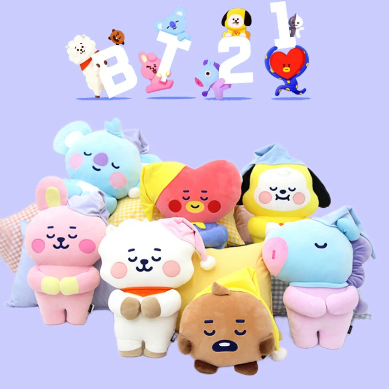 

40 см Kawaii Bt21 Ночная Кепка куклы игрушки мультфильм мечта Ребенка Bangtan Boys Rj Cooky Chimmy Mang Мягкие плюшевые подушки для девочек домашний декор