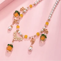 persimmon hanfu pearl beads red water drop pendant tang feng necklace women gift