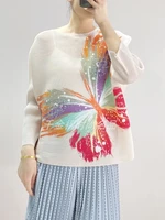 2022 springsummer new womens loose thin t shirts miyak folds fashionable size slim bat sleeve butterfly print top