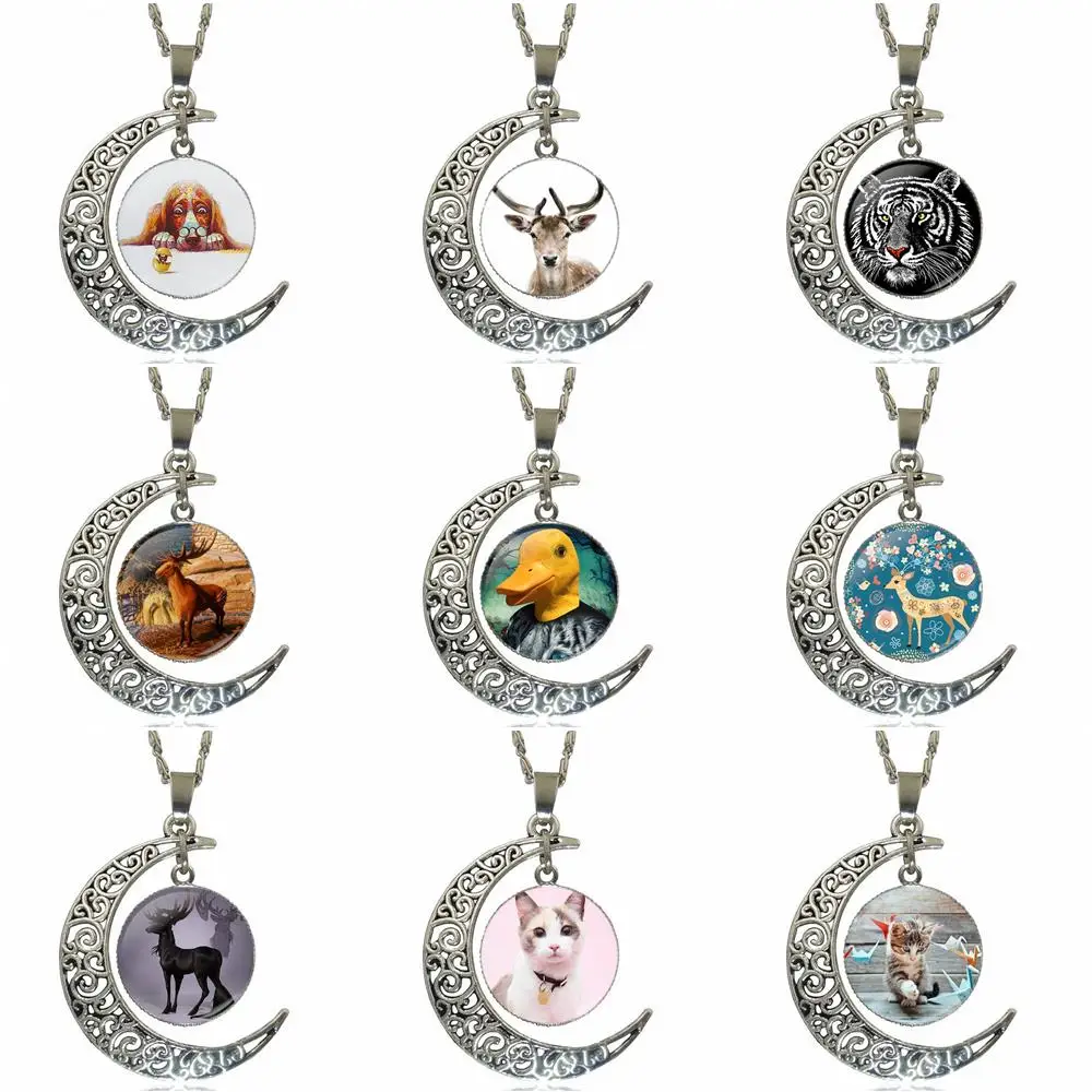 Лучший подарок для девочек, подвеска серебряного цвета в форме полумесяца с животными, лошадью, котом, оленем