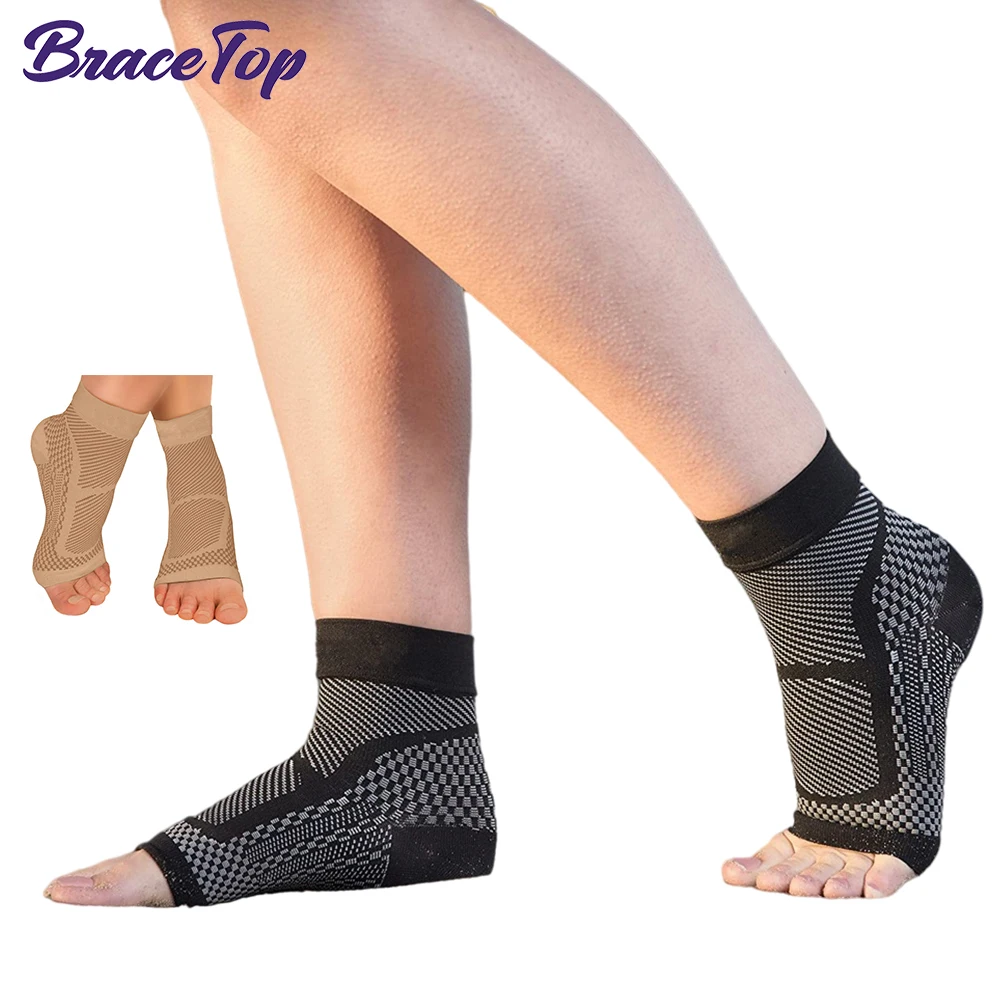 

BraceTop 1 Pair Anti Fatigue Compression Foot Sleeve Ankle Support Running Cycle Basketball Sports Outdoor Men Ankle Brace Socks