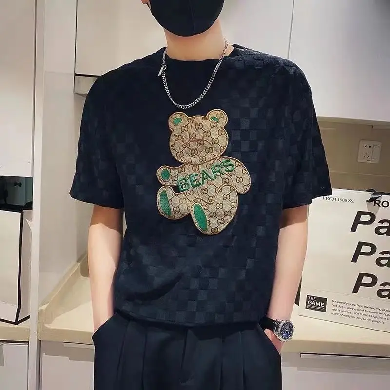 

Clothes Man Tee Shirts Top Men's T-shirt Streetwear White Plaid Cotton Cheap Embroidery Alphabet Katoen Aesthetic Casual Smooth