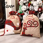 Рождественский подарок для конфет, большая сумка, милая Рождественская Льняная сумка-тоут, Сетчатая Сумка с боковым шнурком и карманом, подарок для детей
