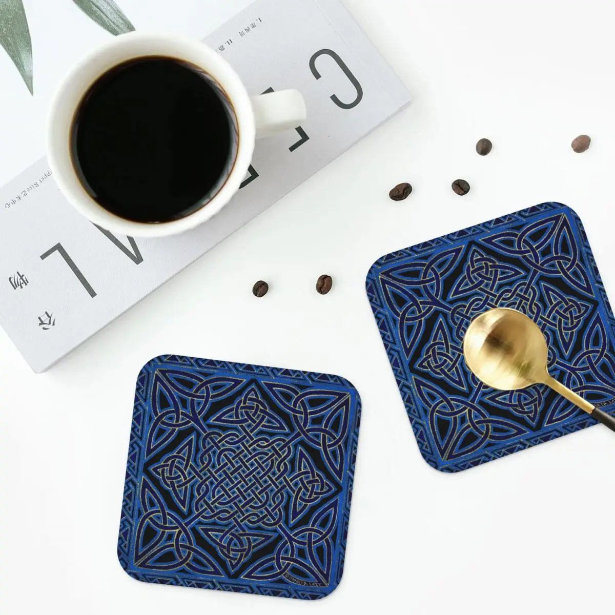 

Celtic Meditation Blue Coasters PVC Leather Placemats Non-slip Insulation Coffee Mat for Decor Home Kitchen Dining Pads Set of 4