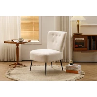 Tufted Back White Teddy Fabric Farmhouse Slipper Chair Accent Chair with Black Metal Legs for Dining Room Living Room Bedroom