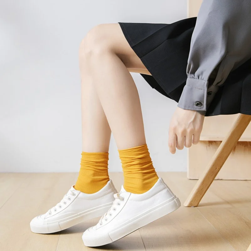 Women Loose Socks Japanese Style Summer Thin Velvet Sock Harajuku JK Cute Crew Socks Solid Colors Knitting Striped Cotton Sock