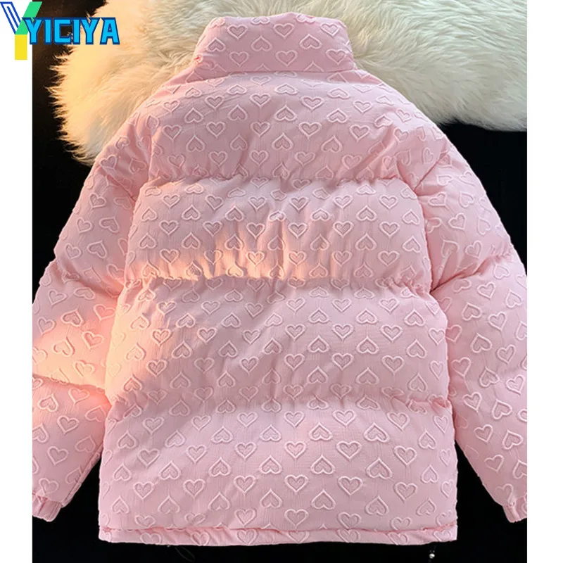 YICIYA Woman's Winter Parkas 2023 Stand Collar Cotton Jacket Tide Casual Loose Wind Thickened Bread Cotton Jacket Coat For Women