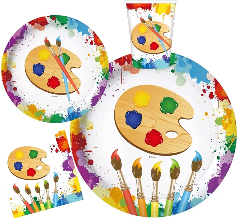 

Painting Art Disposable Tableware Set Baby Shower Watercolor Paper Plate Cup Banner Kids Adult Birthday Bachelorette Party Decor