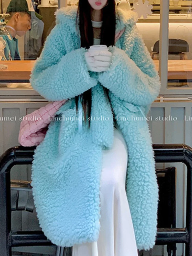 LGRQ Dopamine однотонная женская одежда с капюшоном на шнуровке из овечьей шерсти