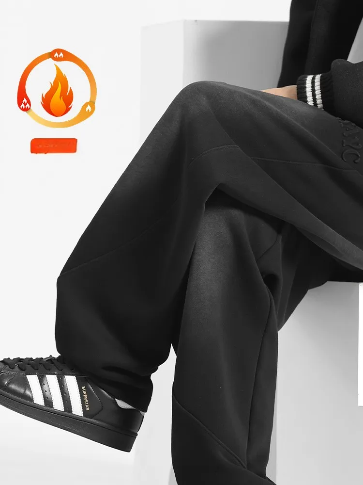 Спортивные штаны с изогнутым ножом на флисовой подкладке. Мужские осенние и