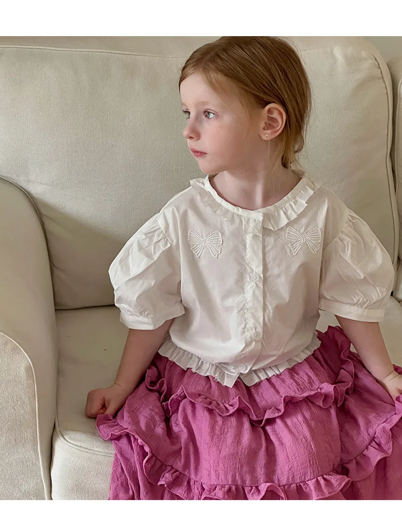 Топ для маленьких девочек новинка 2024 летняя детская корейская рубашка с