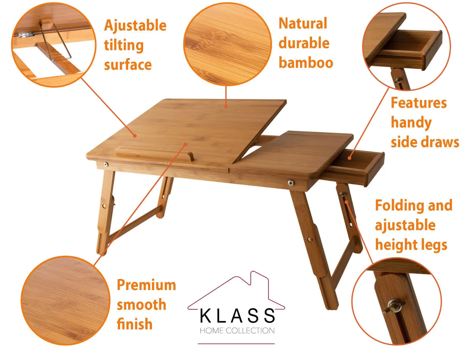 

Bamboo Wood Extendable Laptop Computer Notebook Desk Bed Sofa Tray Folding Stand