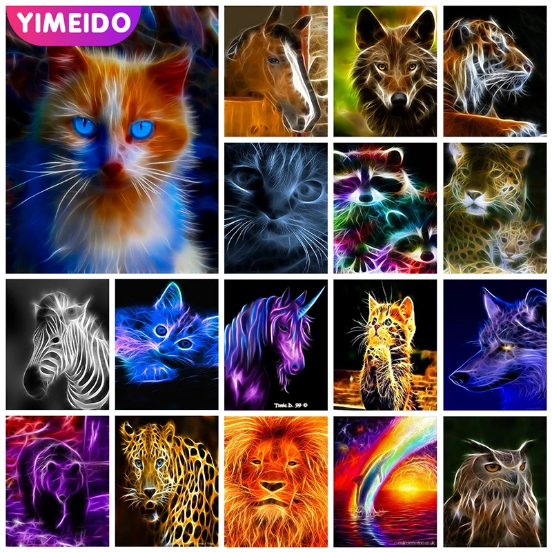 

YIMEIDO 5D Diy AB Diamond Painting Cat Colorful Pictures Rhinestone Cross Stitch Diamond Embroidery Lion Mosaic Home Decor Gifts