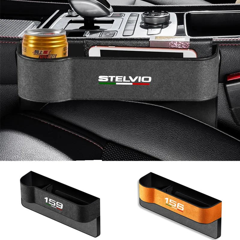 

Suede Seat Side Storage Pocket for Car Seat Gap Filler Box For Alfa Romeo Sportiva Giulia Giulietta 159 156 MITO Stelvio 147