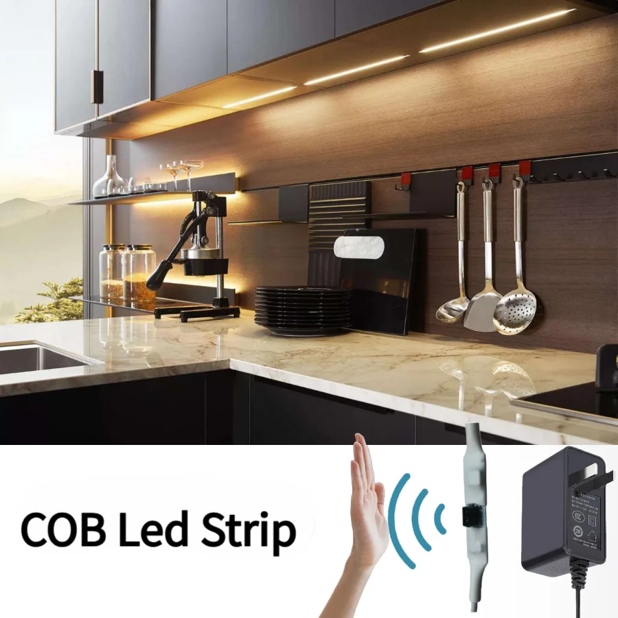

110-240V Led Strip Cob with Power Supply Decoration Light Tape for Room PIR Motion Sensor Hand Sweep Dimme Backlight Ribbon