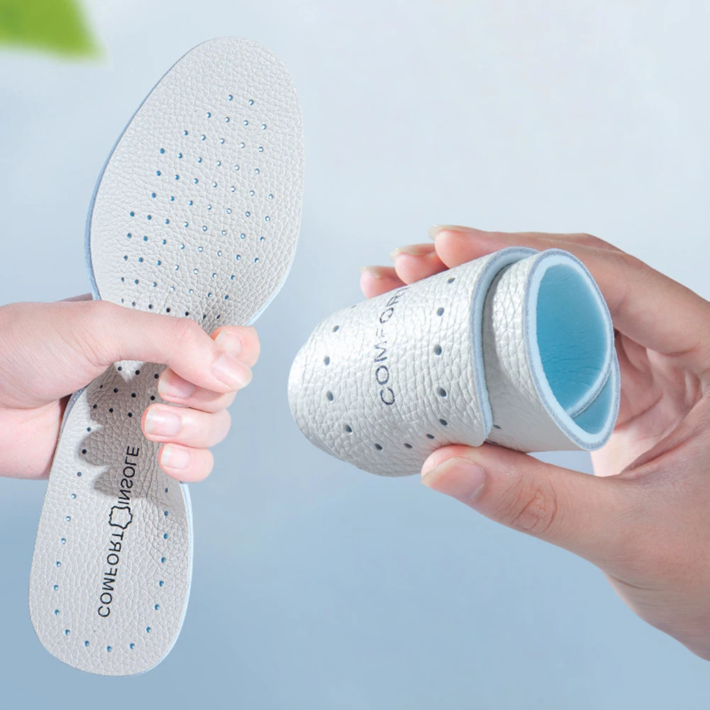 Leather Latex Insoles For Feet Shock Absorption Deodorant Shoes Pad Elastic Breathable Running Sneakers Cushion For Men Women