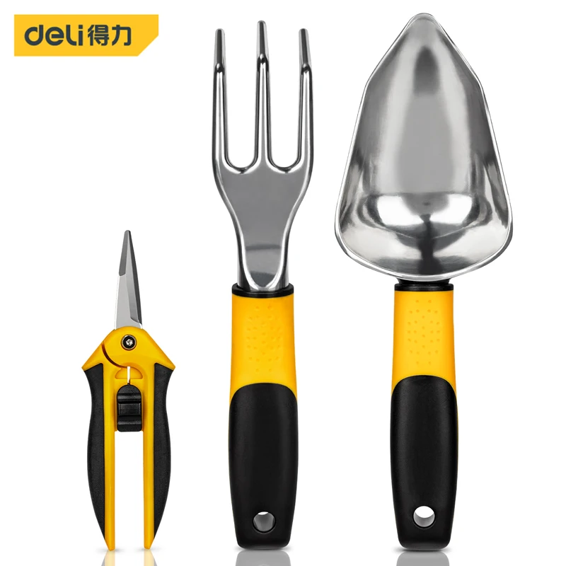 Deli Garden Tools Combination Set 1/3/4 Pcs Shovel Rake Spade Hoe Bonsai Multitool Kit Multifunction Household Garden Plant Tool