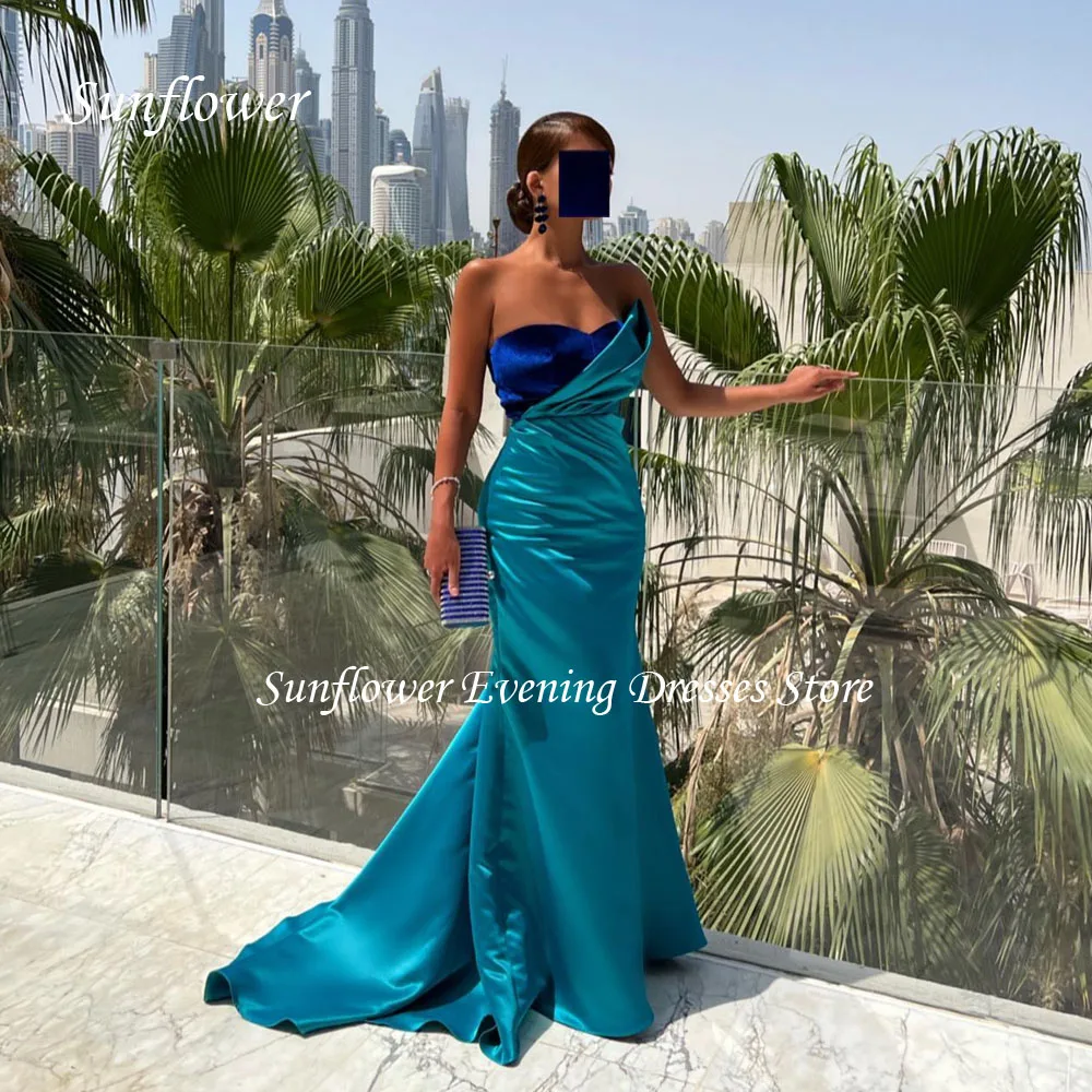 

Sunflower Sweetheart Prom Gown Mermaid Evening Dress Slim Satin Party Dress 2023 Floor-Length Sweep Train Customized