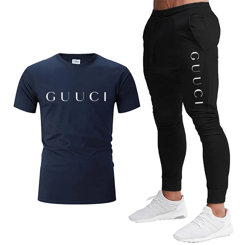 Summer Casual Tracksuit Men's T-Shirt + Pants Suit Luxury Short Sleeve Brand Printed Shirts Jogging Sweatpants Male Sportswear