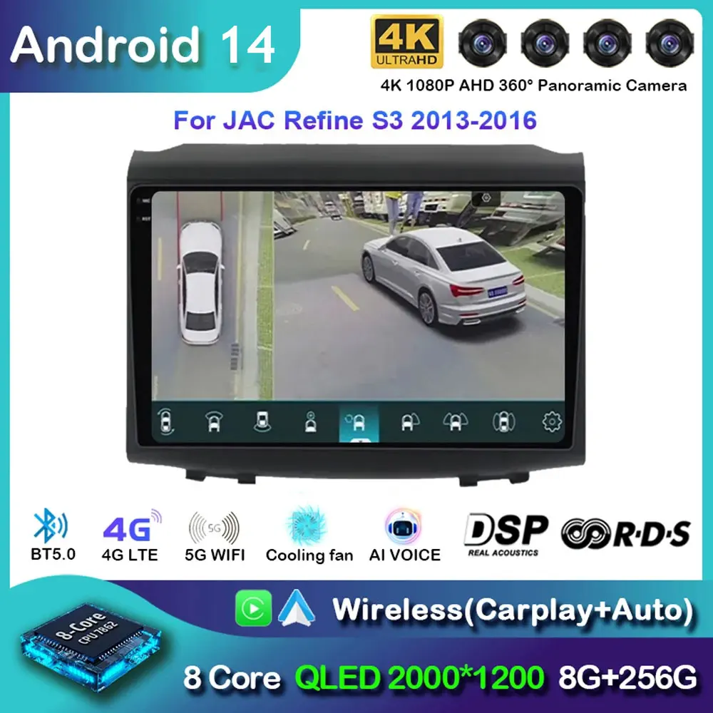 Автомобильное радио Android 14 Carplay для JAC Refine S3 2019 мультимедийный видеоплеер
