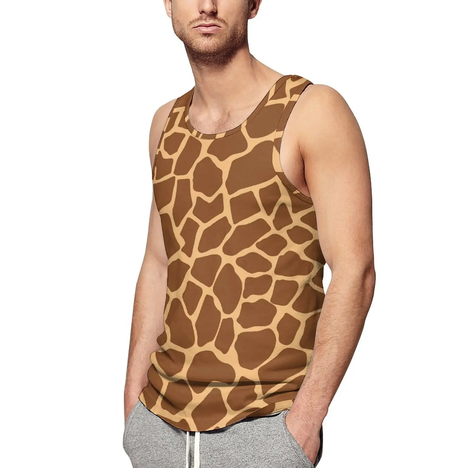 

Giraffe Animal Print Tank Top Men Brown Spots Training Oversized Tops Summer Sportswear Pattern Sleeveless Vests