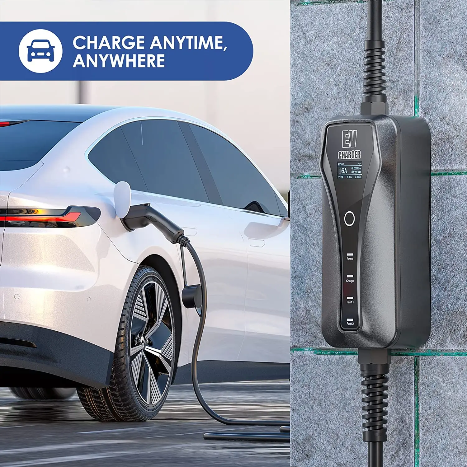 

Portable Ev Charger J1772 Electric Car Charger 6a-16a Adjustable With Nema 6-20 Plug Type 1 Electric vehicle Charging stations