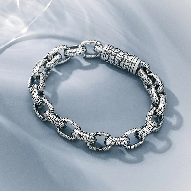 BOCAI S925 браслеты из стерлингового серебра для мужчин ретро-кольца с узором в виде