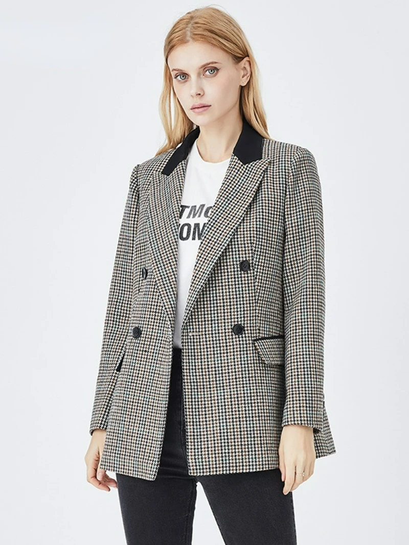

Retro Plaid Suit Jacket Women Autumn Tailored Coat Wool Fashion Slim Coats Casual Business Blazer Jackets Office Lady Blazers