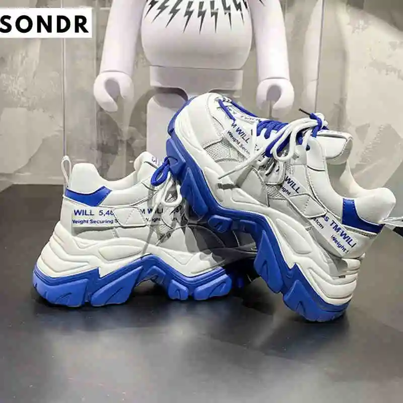 

Trendy Blue Women Shoes 2022 Fashion Webbing Straps Women's Chunky Sneakers Mixed Colors Girls Sport Shoes Thick Sole Platforms