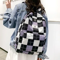 2022 womens plaid backpack nylon travel daypack laptop book female shoulder bags for unisex casual rucksack student school bags